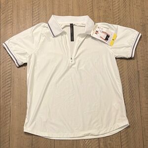 Mondetta White Short-Sleeve Zip Polo with Gray Contrast Trim